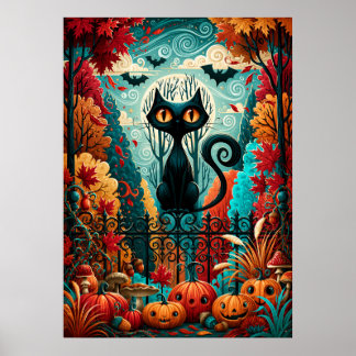Poster Gato Preto ao Luar Abóbora Fantasia