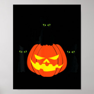Poster Gato Preto Assustador Abóbora de Halloween Gatos J