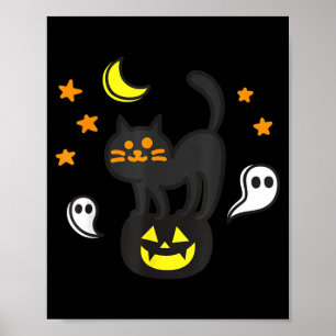 Poster Gato Preto Assustador de Halloween em Abóbora para