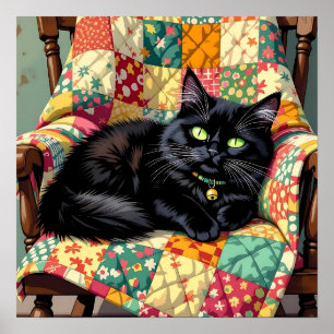 Poster Gato Preto Bonito na Cadeira Rochosa