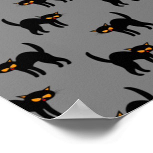 Poster Gato Preto Bravo Olhos Amarelos Cinza Halloween