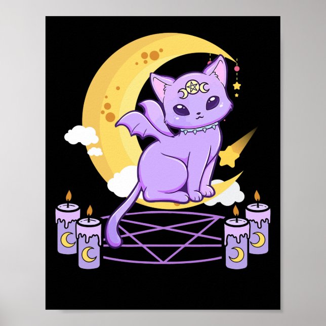 Poster Gato Preto Cachorro Grito Gótico Kawaii Pastel (Frente)