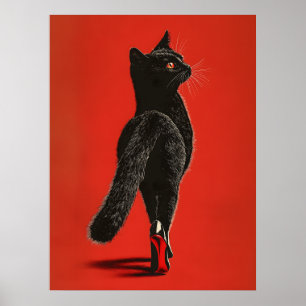 Poster Gato Preto Caminhando na Passarela – Ilustrações d