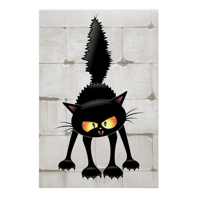 Pôster Gato Preto Cartoon Engraçado e Feroz  (Frente)