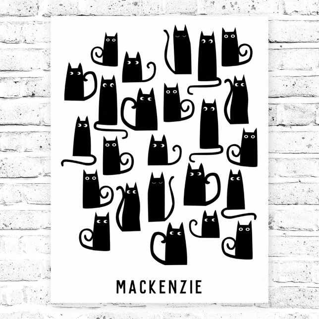 Poster Gato Preto Cinto Personalizado (Fun personalized black cat custom name poster)