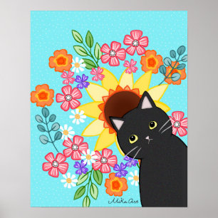 Poster Gato Preto com Arte Gato Colorida Brilhante 