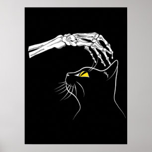 Poster Gato Preto Com Esqueleto De Dia das Bruxas Louco