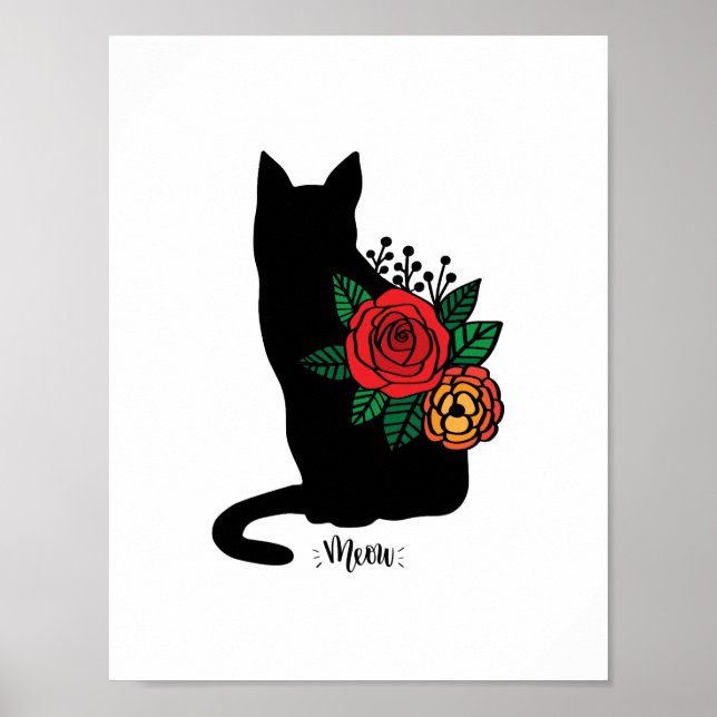 Poster Gato Preto Com Flores (Frente)