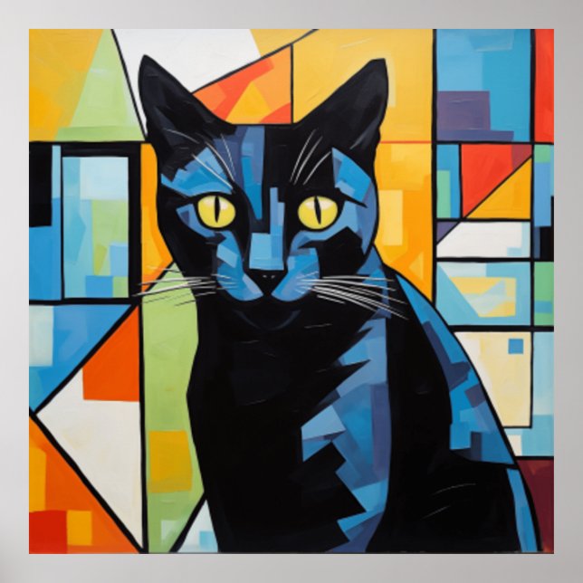 Poster Gato Preto com Fundo Moderno (Frente)