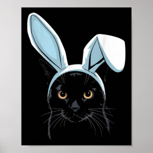 Poster Gato Preto Com Ouvidos Coelhinhos Páscoas Bonitas