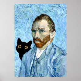 Poster Gato Preto com Retrato Van Gogh