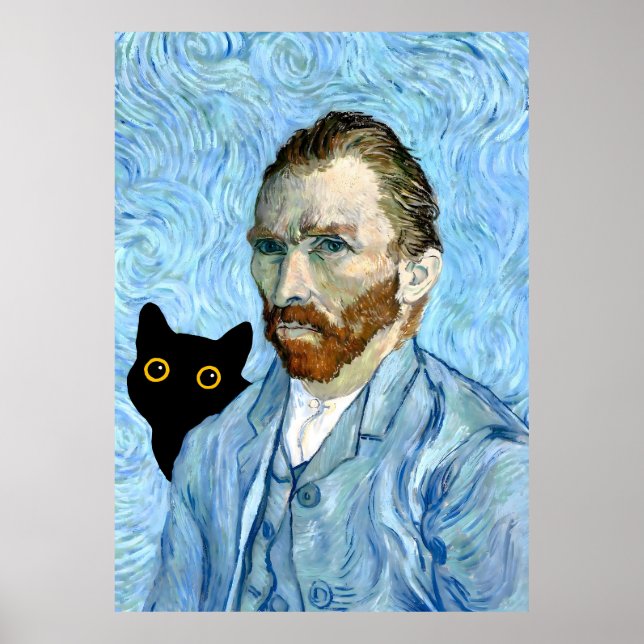 Poster Gato Preto com Retrato Van Gogh (Frente)