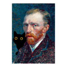 Gato Preto com Retrato Van Gogh