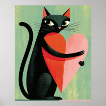 Gato Preto Coração de Sálvia Verde Médio do Século