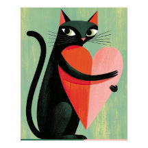 Gato Preto Coração de Sálvia Verde Médio do Século