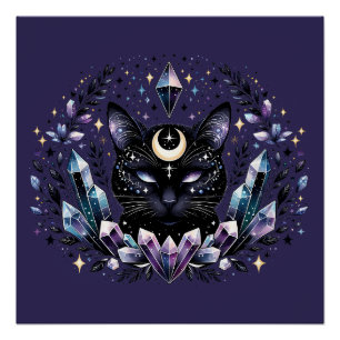 Pôster Gato Preto Cristal Esotérico Fantasia