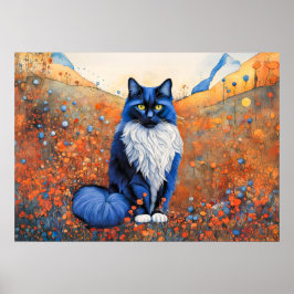 Poster Gato Preto de Aquarela no Campo de Pipoca