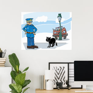 Poster Gato Preto de Azar Policial e Acidente
