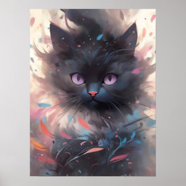 Poster Gato Preto de Cores Aquáticas Místicas | Gato cúmu