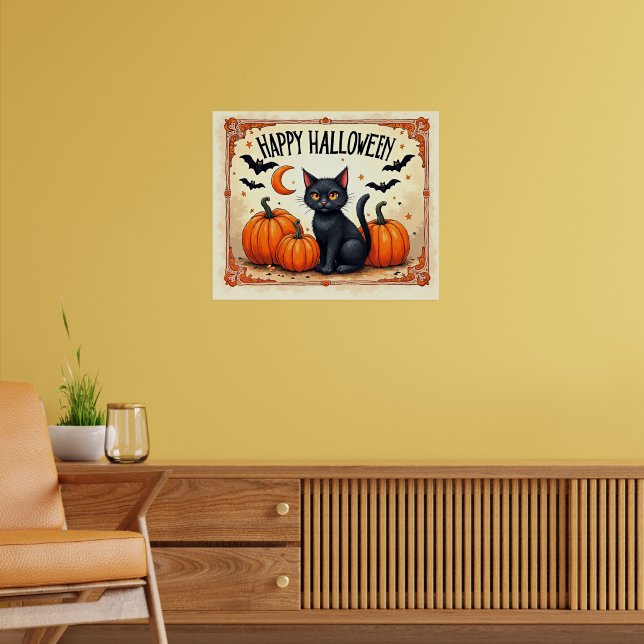 Poster Gato Preto de Halloween (Sala de Estar 2)