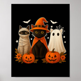 Poster Gato Preto de Halloween Bruxa Abóbora Assustadora 