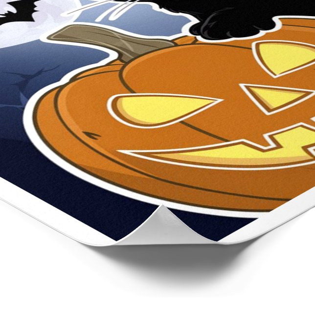 Poster gato preto de halloween com abóbora (Borda)