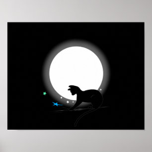 Poster Gato Preto De Lua Cheia E Estrelas