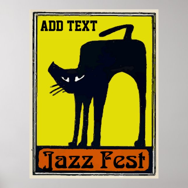 Poster Gato Preto de Texto Adicionar Fest de Jazz (Frente)