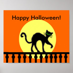 Poster Gato Preto do Dia das Bruxas Lua Cerca