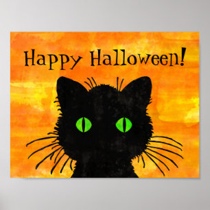 Poster Gato preto do peekaboo na laranja do Dia das