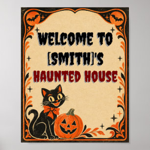 Poster Gato Preto e Abóbora de Halloween Vintage