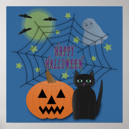 Poster Gato Preto e Abóbora Não Assustam Halloween