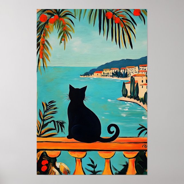 Poster Gato Preto e Mar  (Frente)