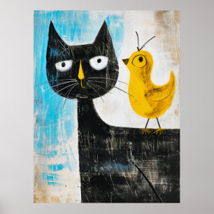 Poster Gato Preto e Pássaro Amarelo – Arte Moderna Capric