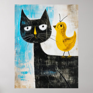 Poster Gato Preto e Pássaro Amarelo – Arte Moderna Capric