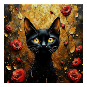 Pôster Gato Preto e Rosas
