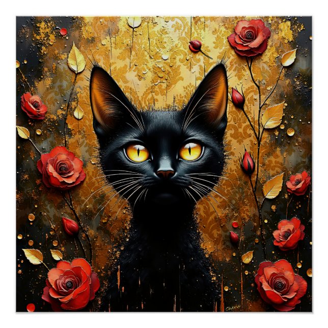 Pôster Gato Preto e Rosas (Frente)