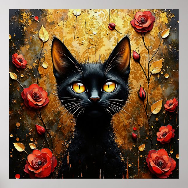Poster Gato Preto e Rosas (Frente)