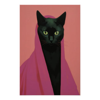 Pôster Gato Preto Elegante de Rosa