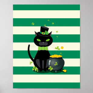 Poster Gato preto em arco de gravata e chapéu com shamro