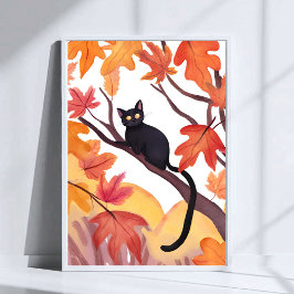 Poster Gato Preto em uma Árvore | Outono Assustador Fofo