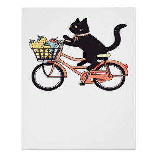Pôster Gato Preto em uma Bicicleta  Arte de Gato Preto Ca