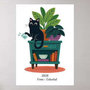 Poster Gato Preto Engraçado Batendo No Vidro