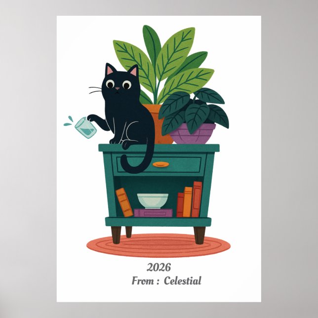 Poster Gato Preto Engraçado Batendo No Vidro (Frente)