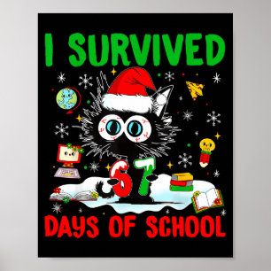 Poster Gato Preto Engraçado De Natal Eu Sobrevivi 67 Dias