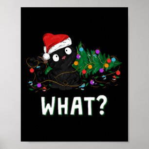 Poster Gato Preto Engraçado Derrubando Árvore de Natal Gr