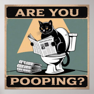 Poster Gato preto engraçado "Você está fazendo cocô?" no