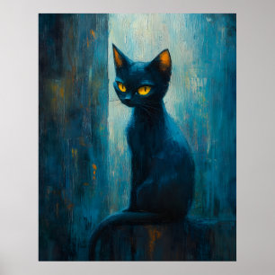 Poster Gato Preto Estilizado em Pinceladas Mal-humoradas