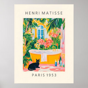 Poster Gato Preto Estilo Matisse Banheiro Divertido