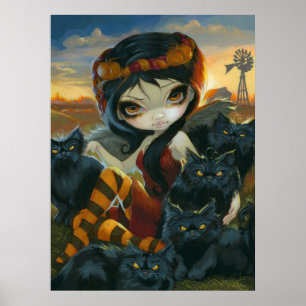 Poster Gato preto feericamente do Dia das Bruxas do